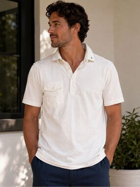 Linksoul Tommy Fuji Men’s Polo Shirt White Short Sleeve Pocket Golf Size S